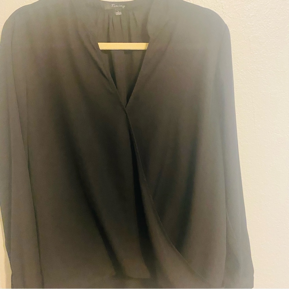 Timing Black Wrap Blouse with Long Sleeves